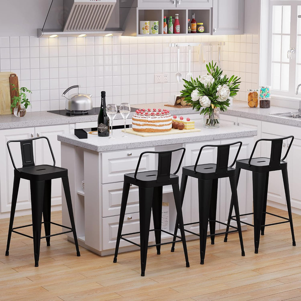 WENTMENT Metal Bar Stools Set of 4 Counter Height Black Barstools with Remova...