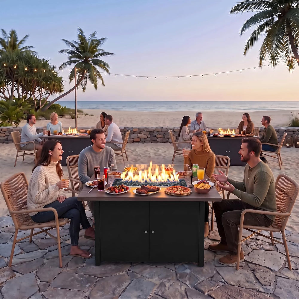 Lausaint Home Propane Fire Pit Table 43 Inch with Lid, 60,000 BTU Gas Fire Pi...