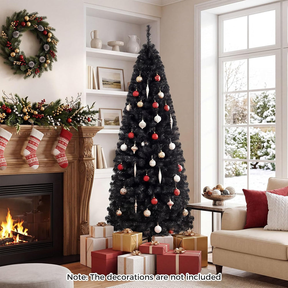 HAPPYGRILL 6 FT Black Pencil Christmas Tree, Artificial Skinny Xmas Halloween...