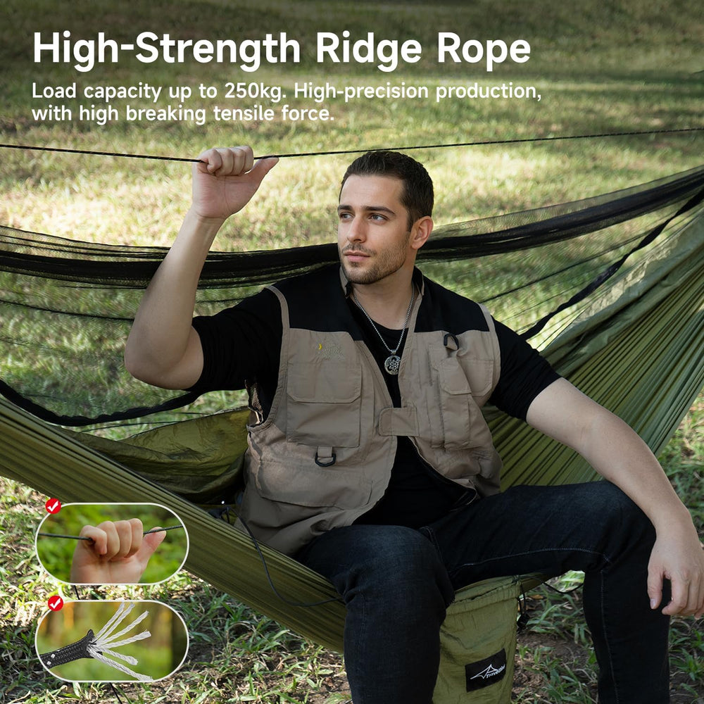 Camping Hammock with Mosquito Net and Ridge Rope, 2 Person Extra Large