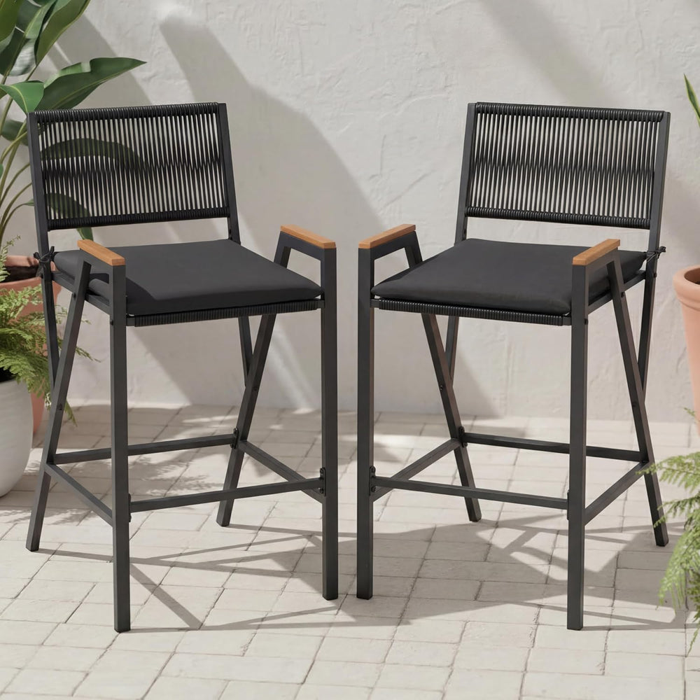 Sundale Outdoor Wicker Bar Stool, Counter Height Patio Chair with Cushion