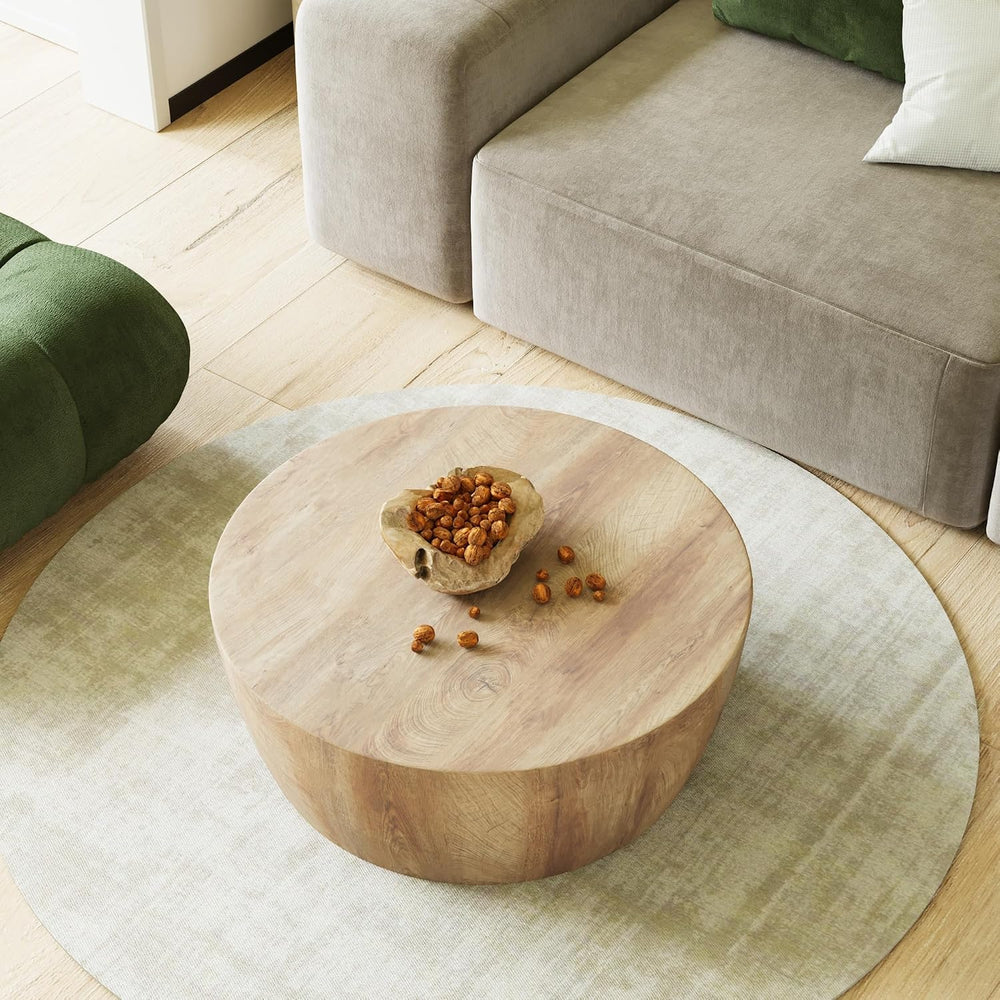 Drum Coffee Table, Modern Industrial Wooden 29.53" W x 11.81" H Rou...