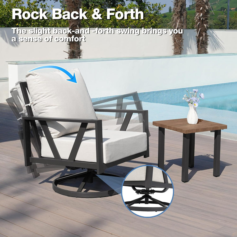 Patio Swivel Rocking Chairs Set of 2 with 6 Inch Cushion,White