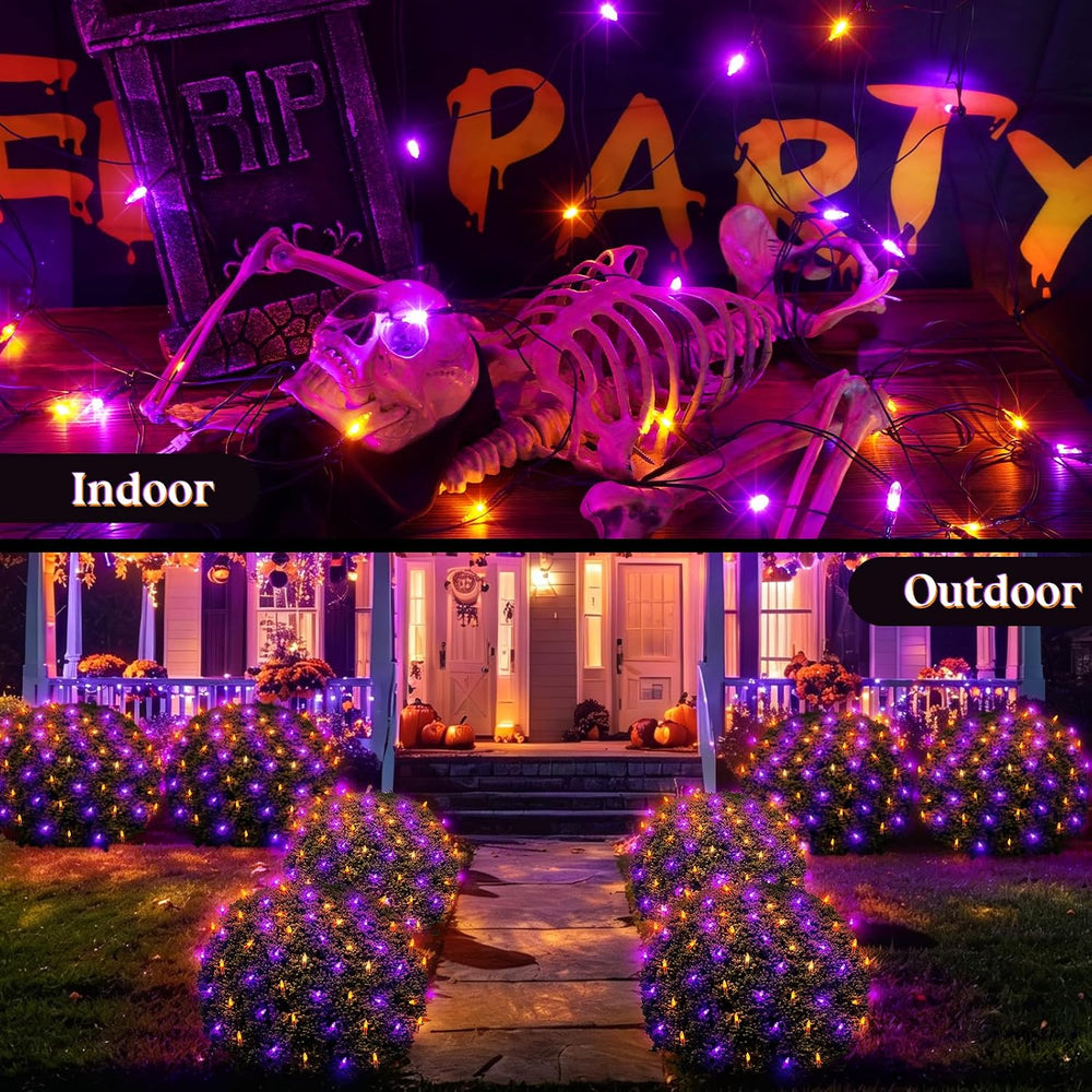 Halloween Net Lights Outdoor, Orange Purple Mesh, 120 LED, 5x6 ft