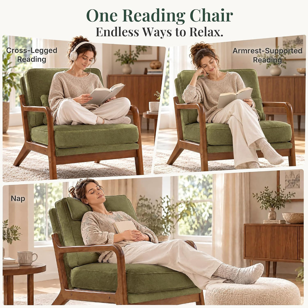 Mid Century Modern Accent Chair, Upholstered Lounge Chair,Green