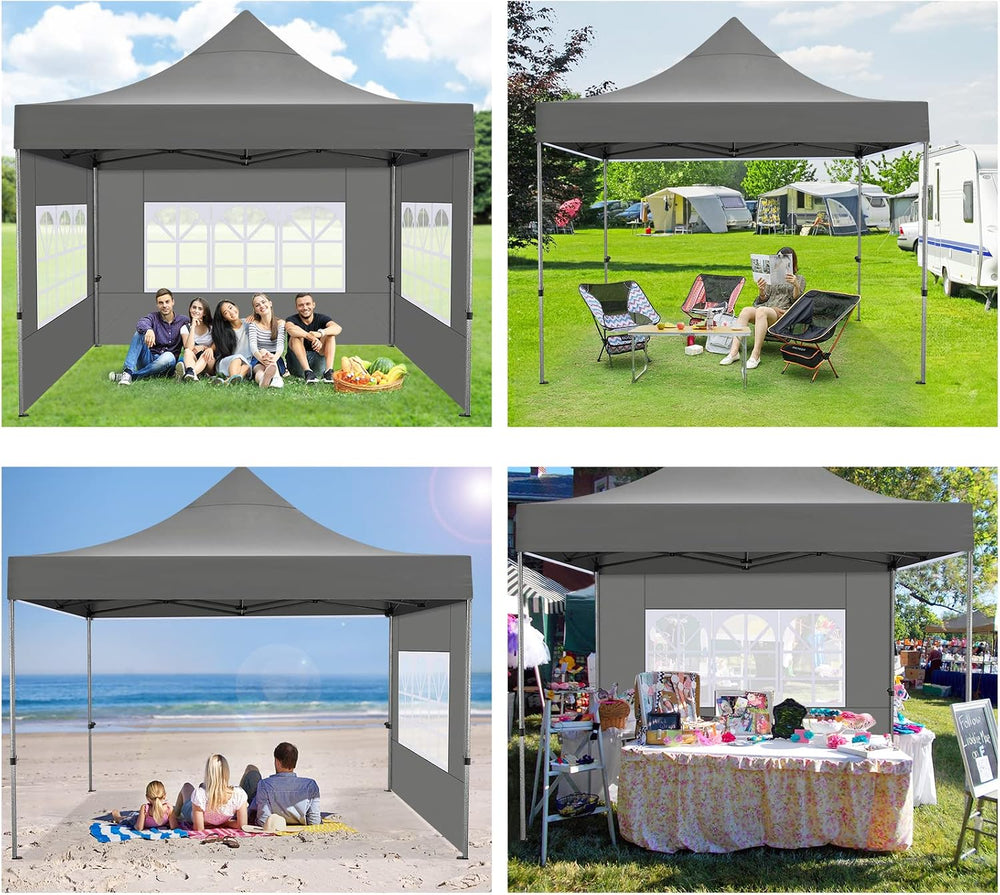 COBIZI 10x10 Pop Up Canopy Tent,Heavy Duty Canopy(Gray with 4 Sidewalls)
