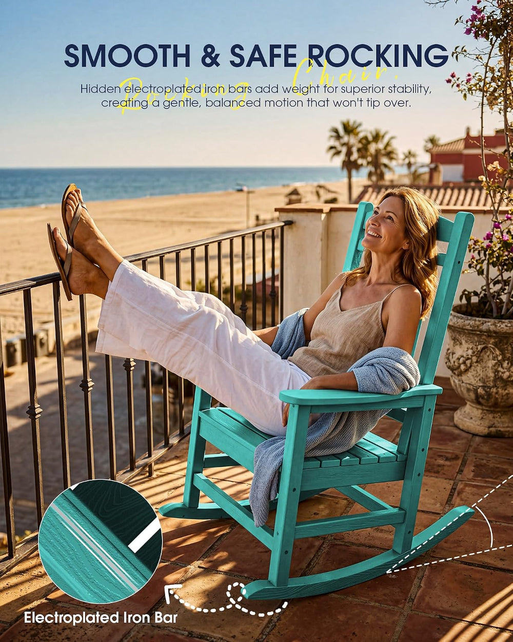 KINGYES Oversized Outdoor Rocking Chair for Adults, Porch Rockers, Aruba