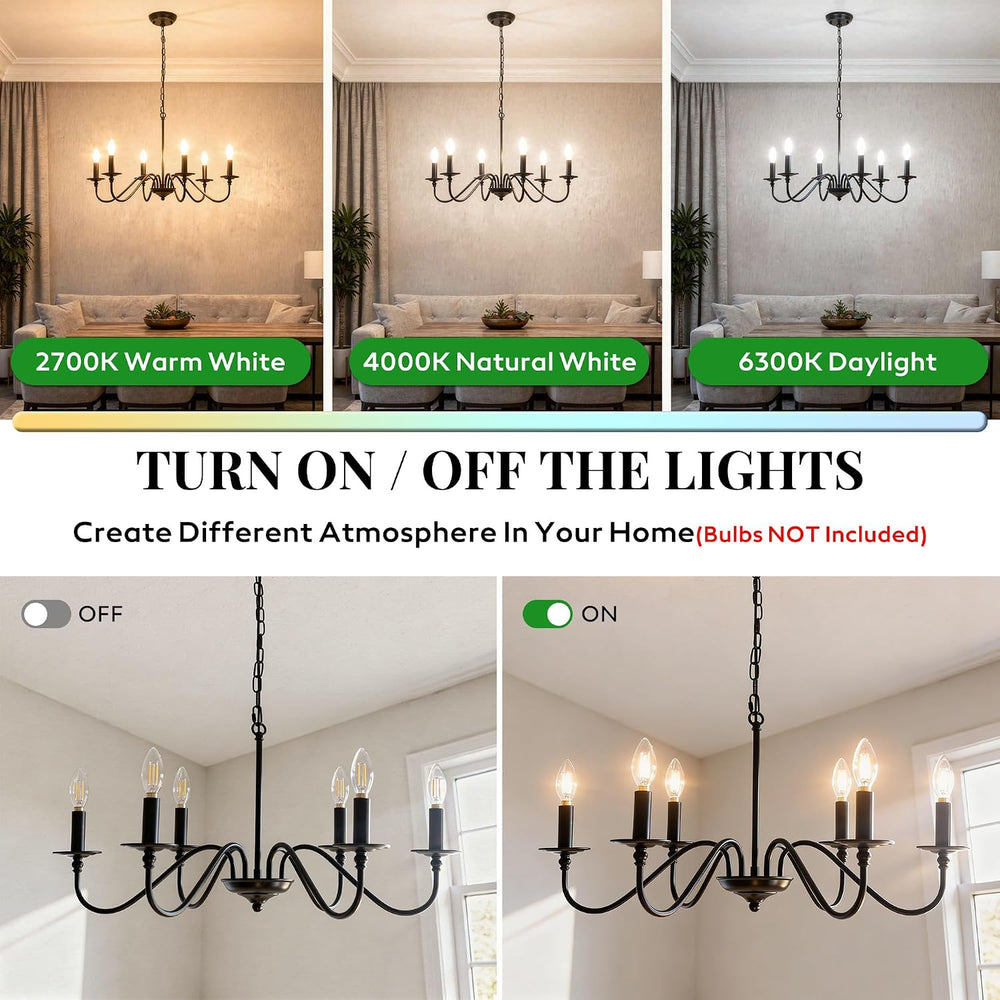 Phaosio Black Chandelier, 6-Light Farmhouse Candle Chandelier 29'', R...
