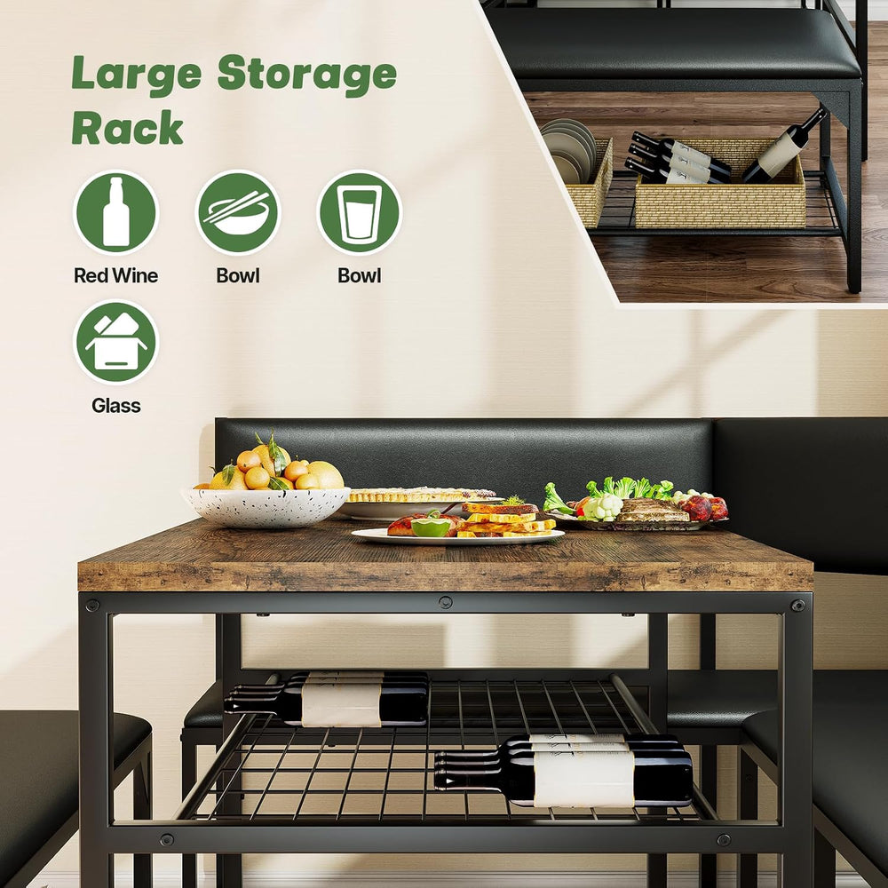 Concho Corner Dining Table Set with Soft Seat, Coffee Brown