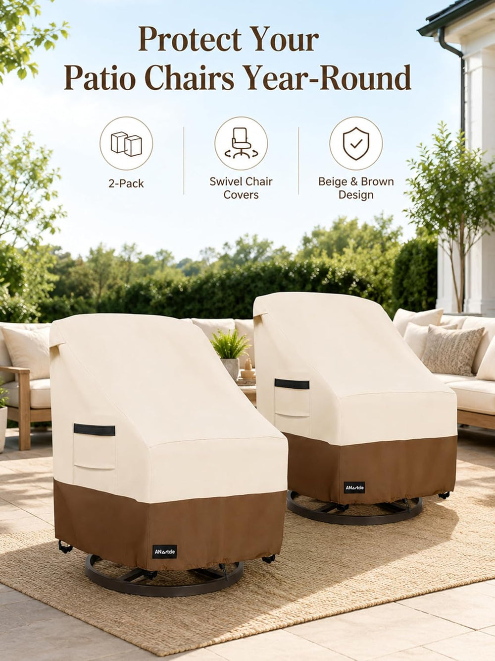 ANartcle Outdoor Swivel Lounge Chair Cover 2 Pack,600D Waterproof Heavy Duty ...
