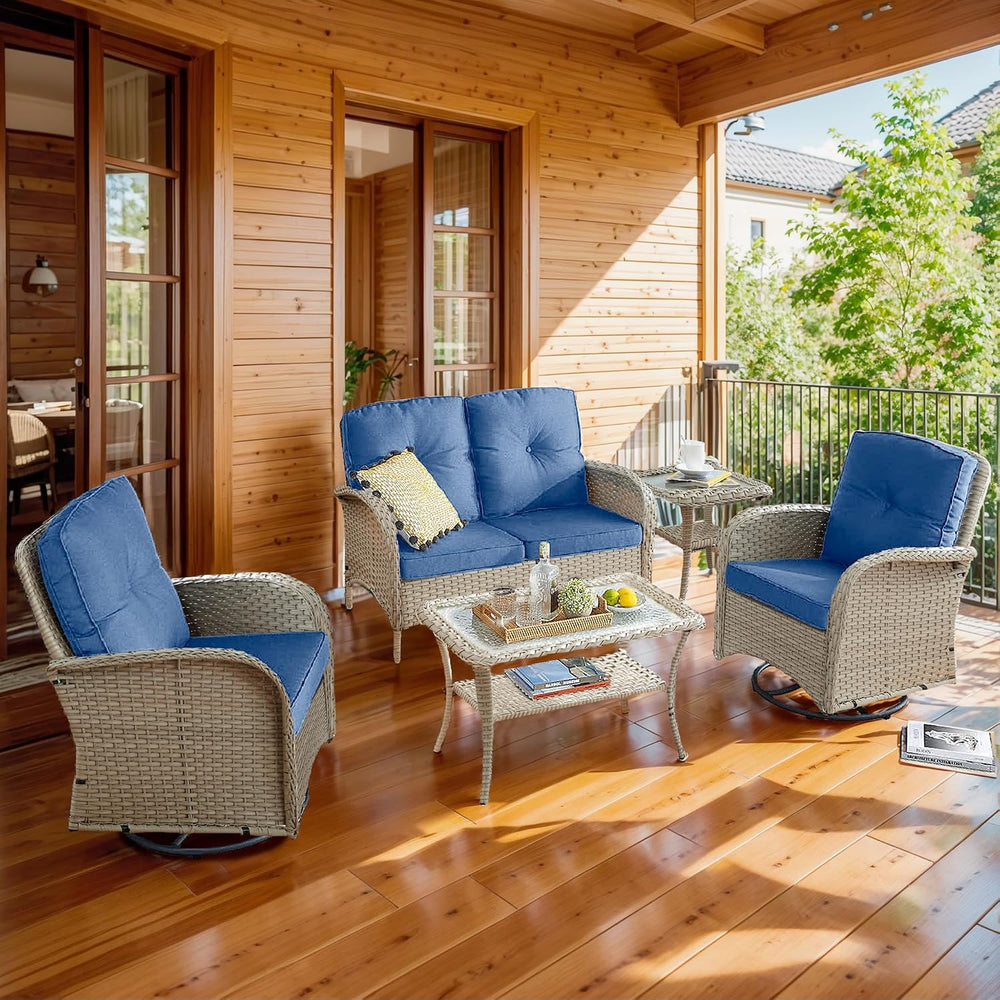 5 Piece Patio Furniture Set - Wicker Patio Conversation Set with Swivel Glide...