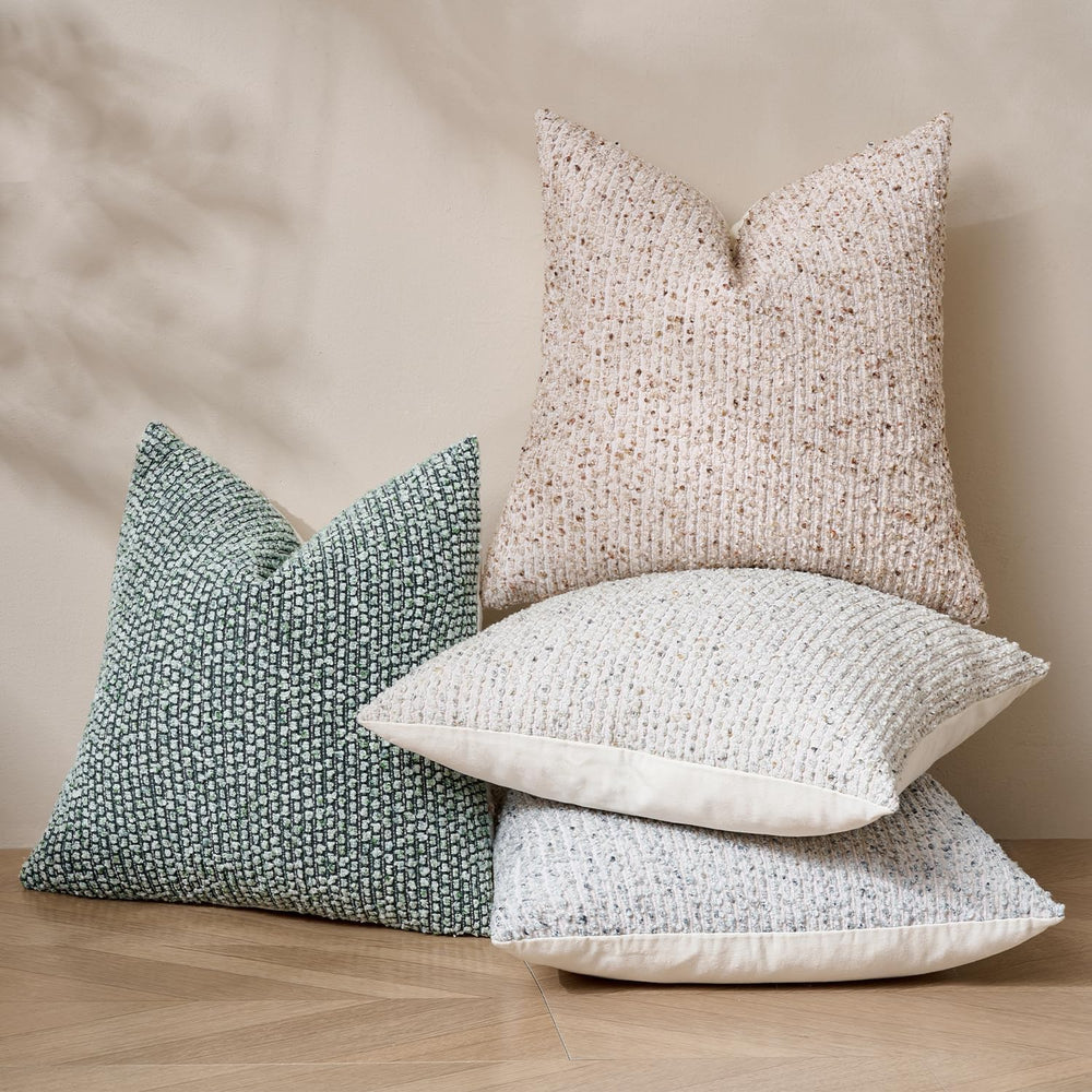 DEZENE Striped Throw Pillow Covers 24x24 Set of 2 Beige Textured Boucle Chic ...