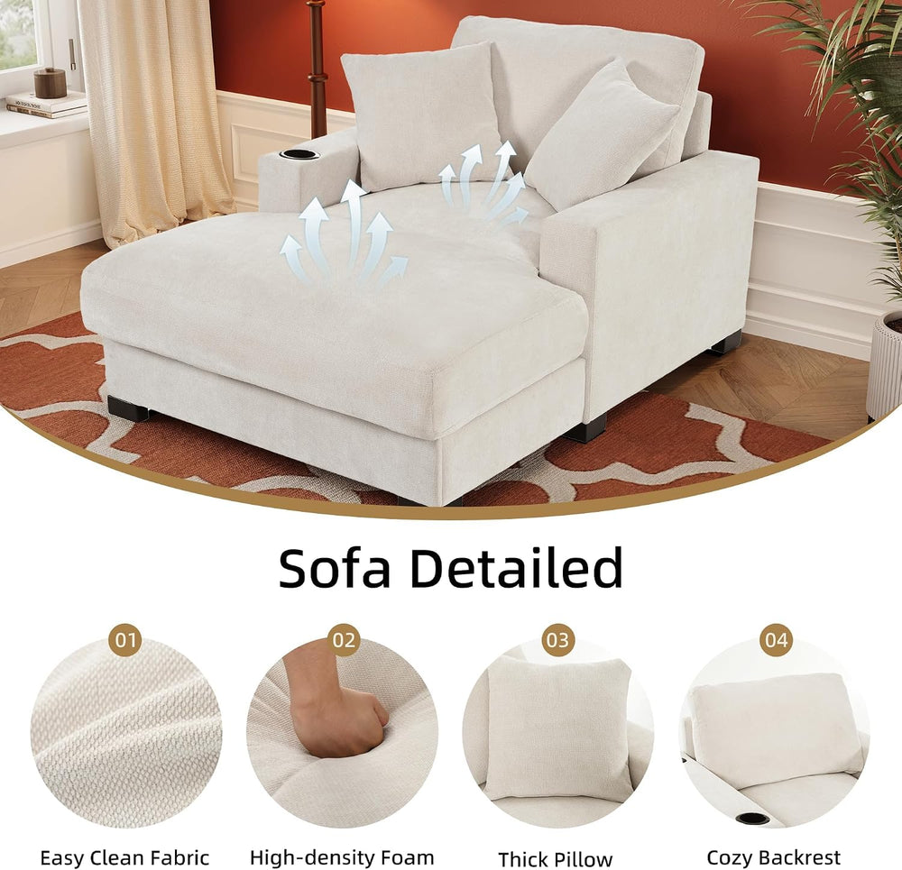 60" Oversized Chaise Lounge Chair Indoor with Adjustable Backrest & ...