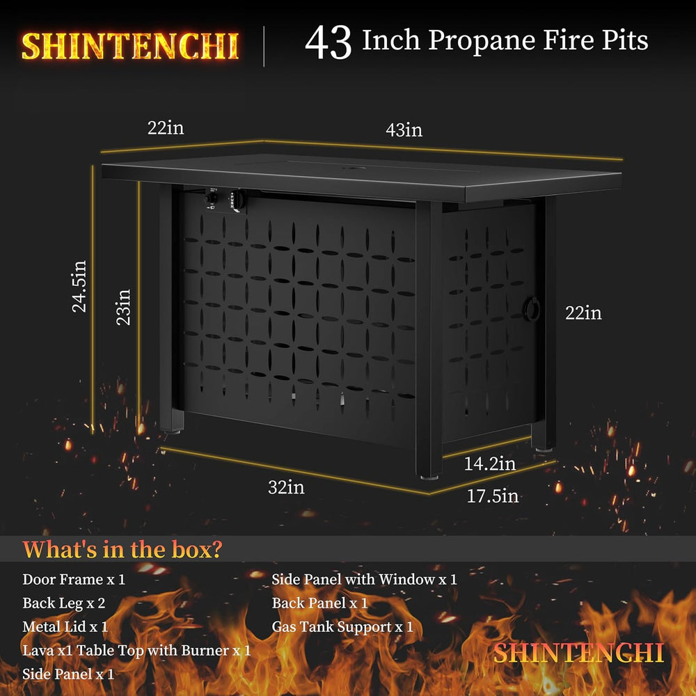 43 Inch Propane Fire Pit Table,50,000 BTU Rectangular Gas FirePits,CSA-Certif...