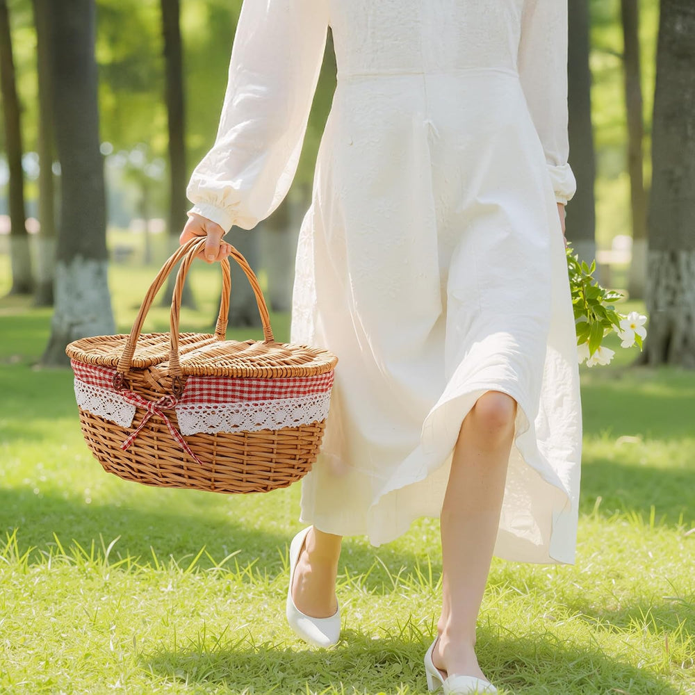 GRANNY SAYS Wicker Picnic Baskets with Lid and Handle, Cute Picnic Basket