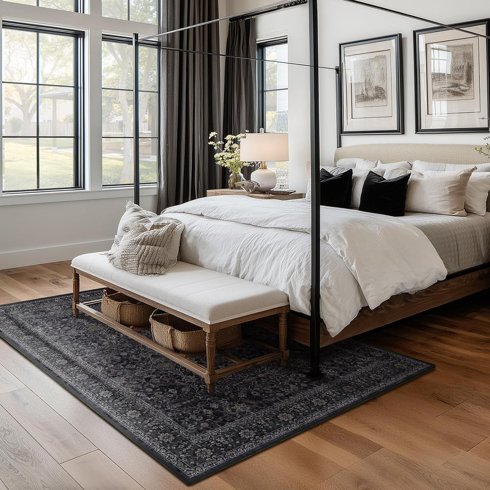 Washable Dark 5x8 Area Rugs, Vintage Farmhouse Earth Tone Carpet for Living R...