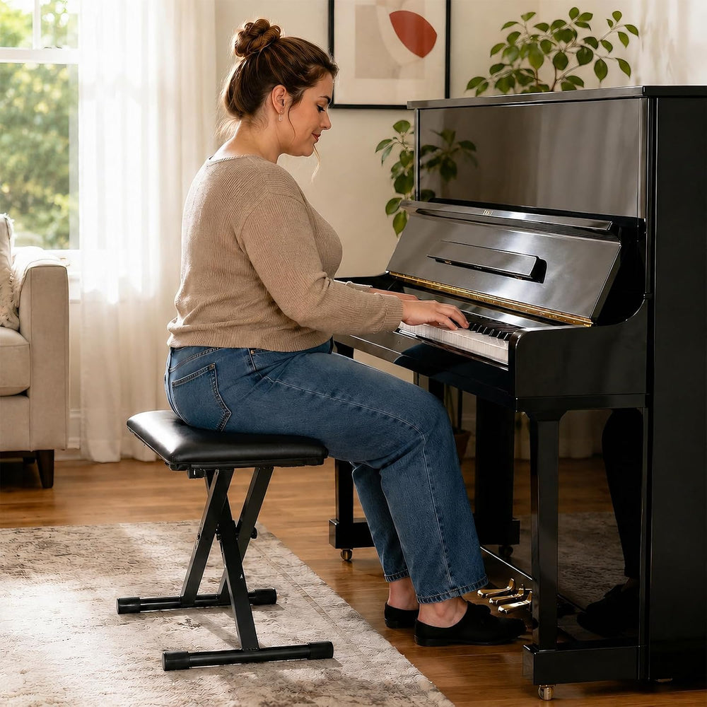 AODSK Keyboard Bench X-Style Cushion Padded,Piano Bench Adjustable Collapsibl...