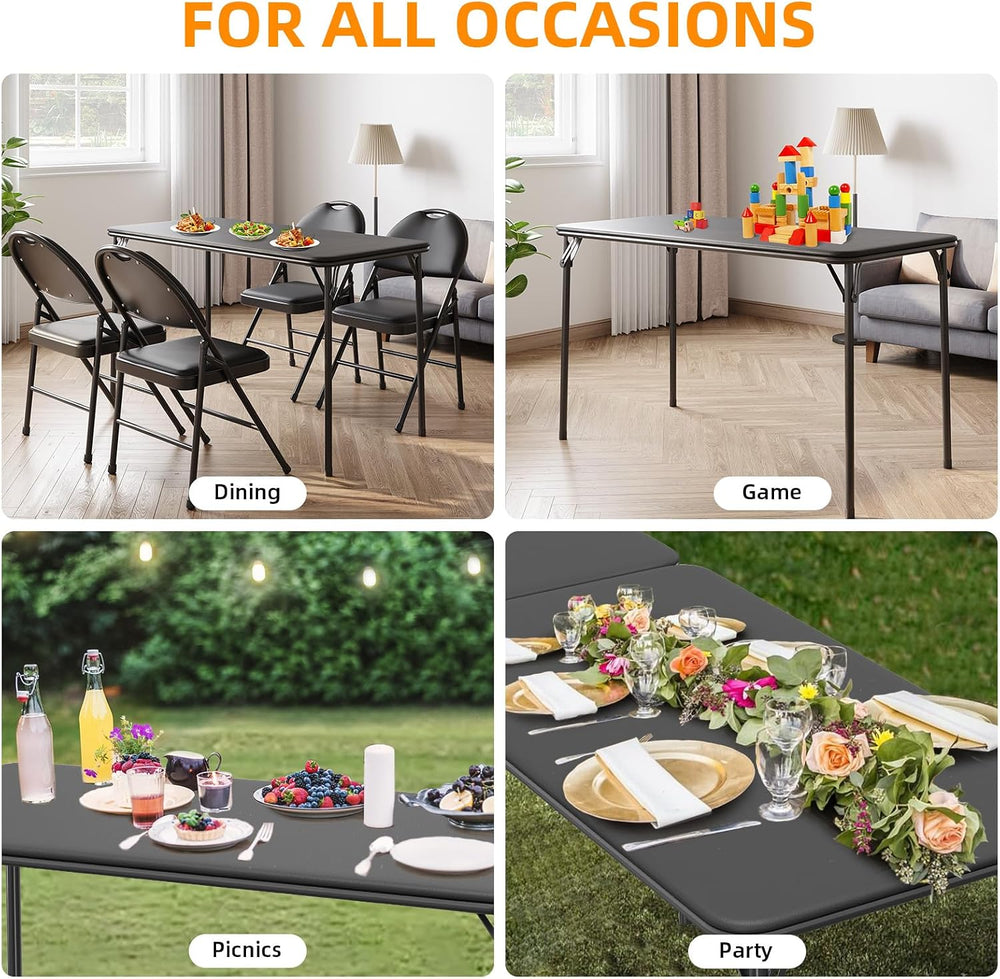 IDEALHOUSE 4 Feet Folding Table, Protable Foldable Card Table, Black