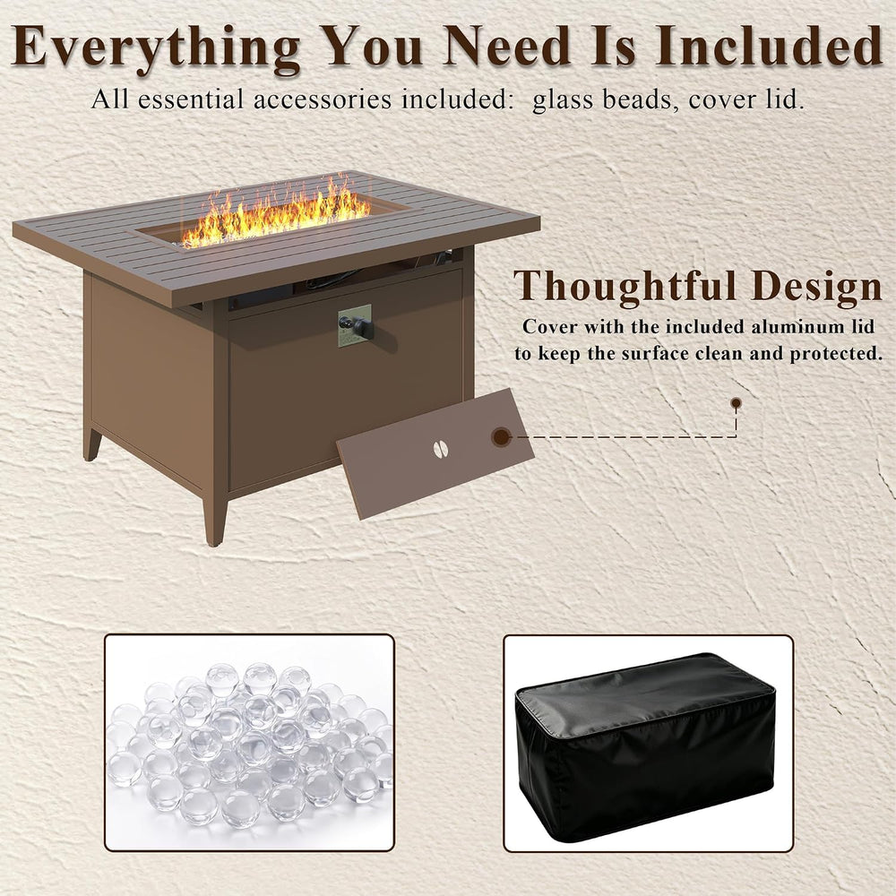 43" Propane Fire Pit Table, 55,000 BTU Outdoor Gas Fire Table with Lid, ...