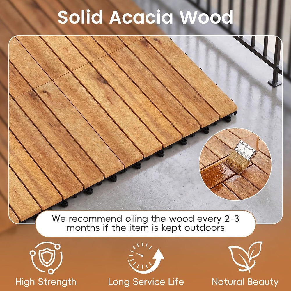 GIANTEX 27 PCS Acacia Wood Deck Tiles, Interlocking Patio Flooring Tiles