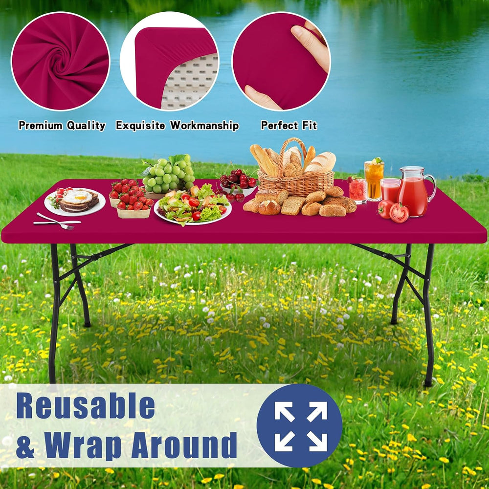 Moosfor 4 Pack Rectangle Spandex Fitted Table Cloth, 6FT Elastic Tablecloth
