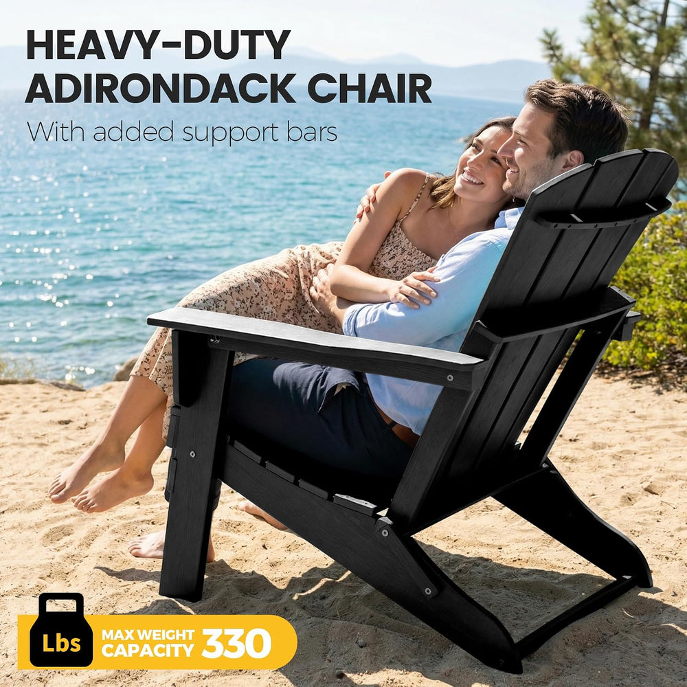 Lightweight Folding Adirondack Chair Set of 4, HDPE, Black