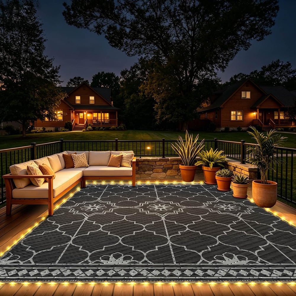 8x10Ft Outdoor Rug, Solar Powered Outdoor Rug with 113LEDs Strip Lights for H...