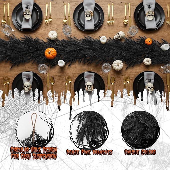 N&T NIETING 5.9FT Halloween Black Artificial Norfolk Pine Garland Real To...