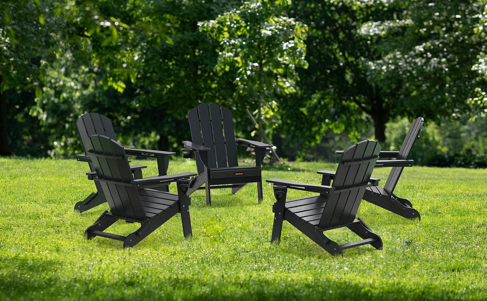 Folding Adirondack Chair Set of 2, Wooden Textured Plastic Adirondack Chairs ...