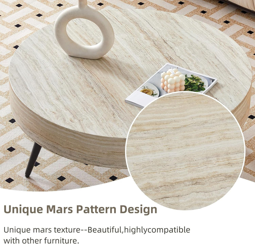 LKTART Round Coffee Table, Mid Century Small Coffee Table with Metal Legs, Wo...
