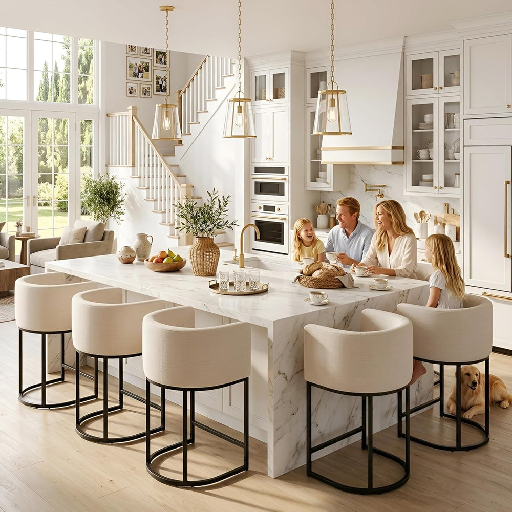 HNY Modern Counter Height Bar Stools Set of 4, 24" Linen Counter Stools ...