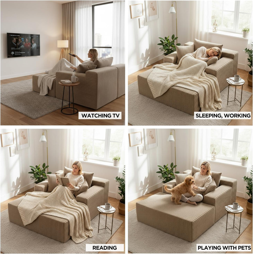 Sytopia Chaise Lounge with Armrests, Oversized Sofa Bed with 3 Pillows, Cozy ...