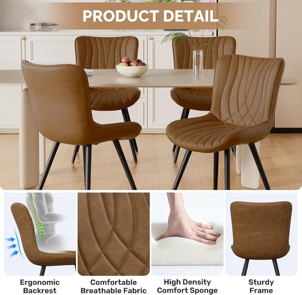 Dining Chair Set of 2 PU Leather Dining Room Chairs Upholstered Comfy Dining ...