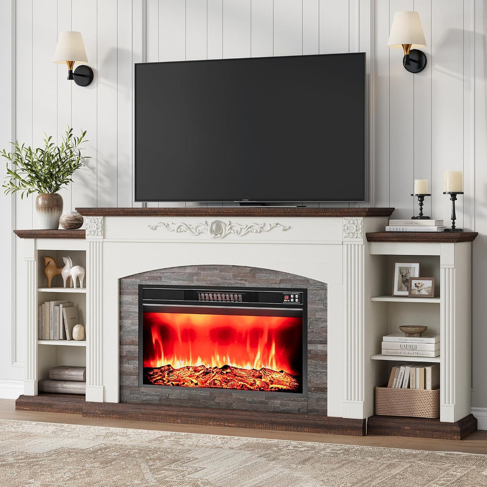 80" Electric Fireplace TV Stand for TVs Up to 90" with Mantel, White