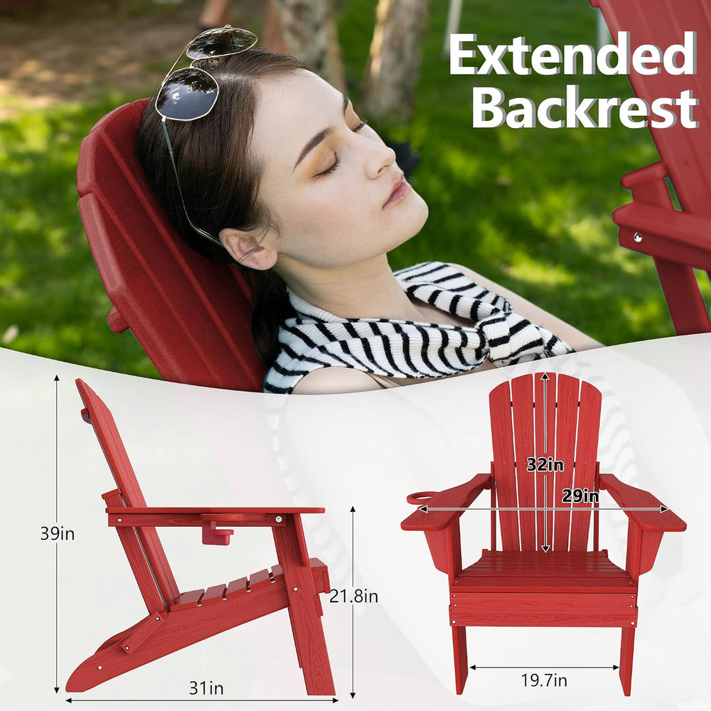 Plawdlik Folding Adirondack Chair Set of 6 with Cup Holder,Wooden Textured ,H...