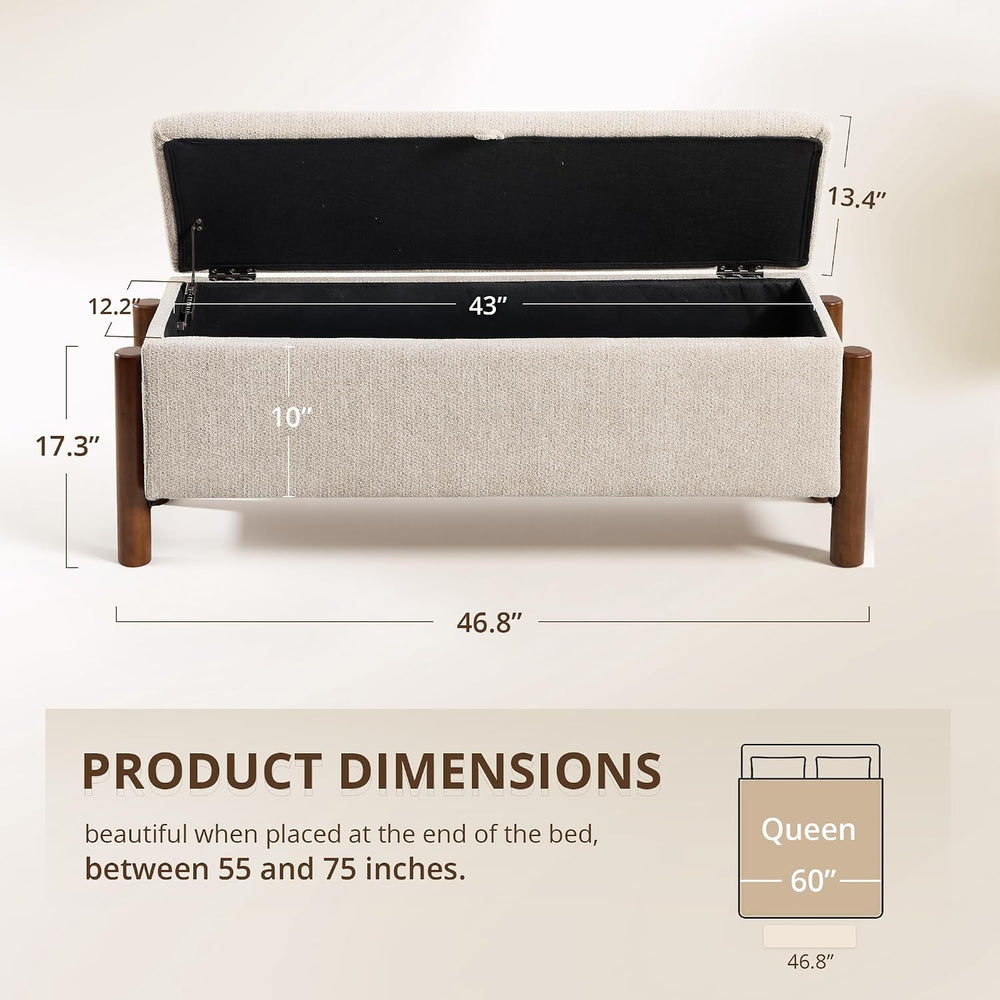 47'' Modern Storage Ottoman Benches with Walnut Wood Legs Ottoman Ben...