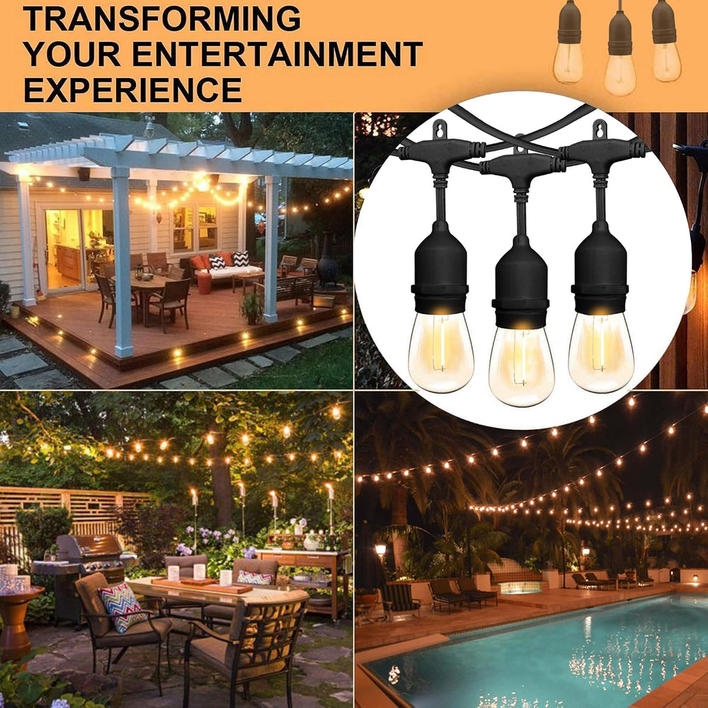 Banord 50FT Outdoor String Lights, S14 Waterproof Patio Lighting, Black