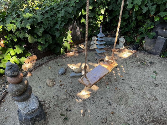 Hanging Wooden Tree Swing with Adjustable Hemp Rope & Extendor Tree Straps