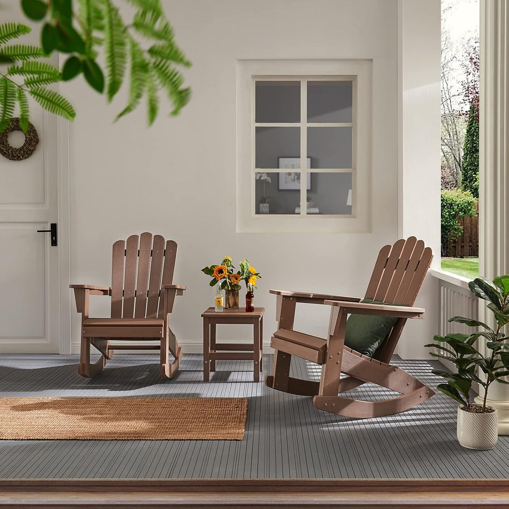 Psilvam HDPE Adirondack Patio Rocking Chair, Brown