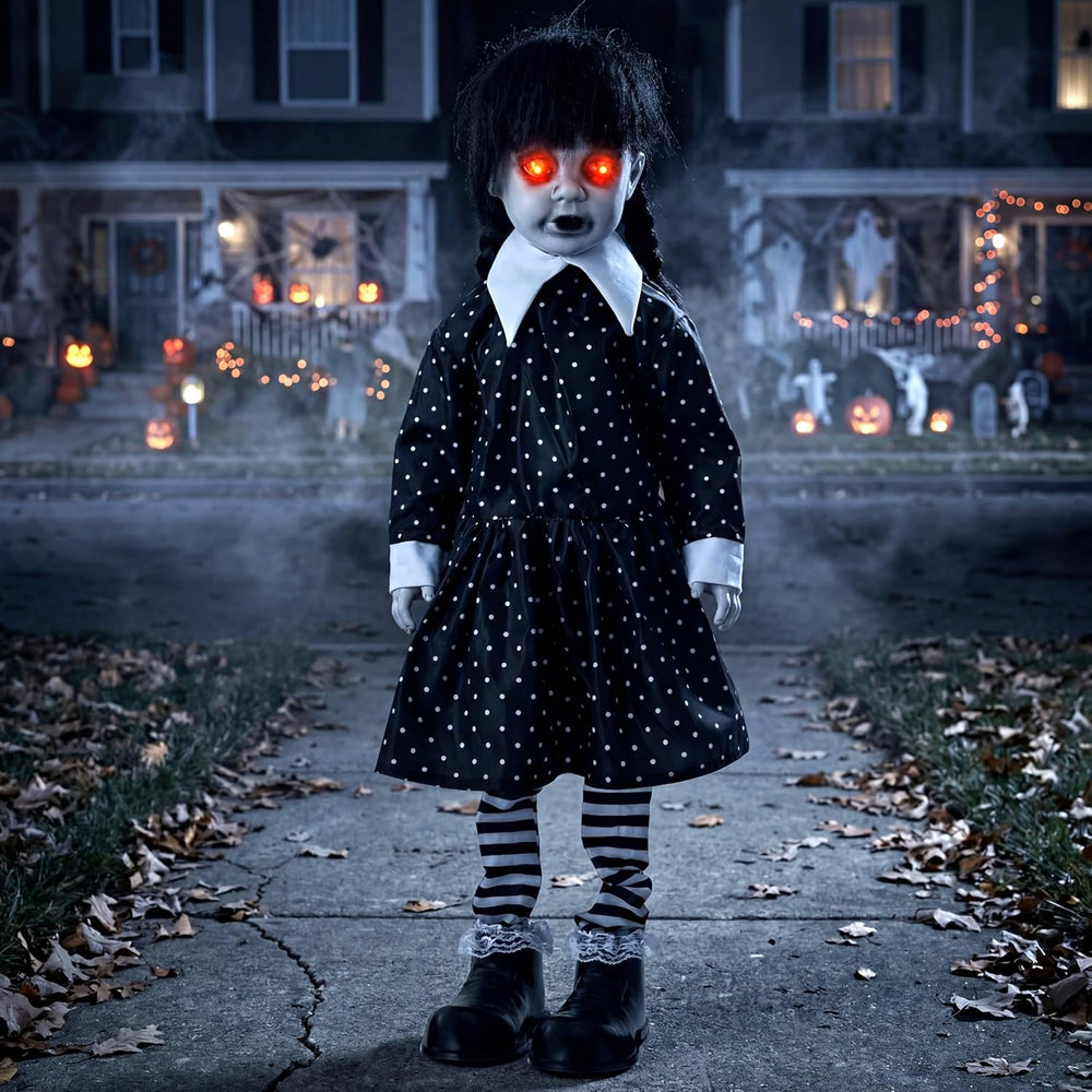 JOYIN Halloween Animatronic School Girl in Black Dress Decoration Outdoor, So...