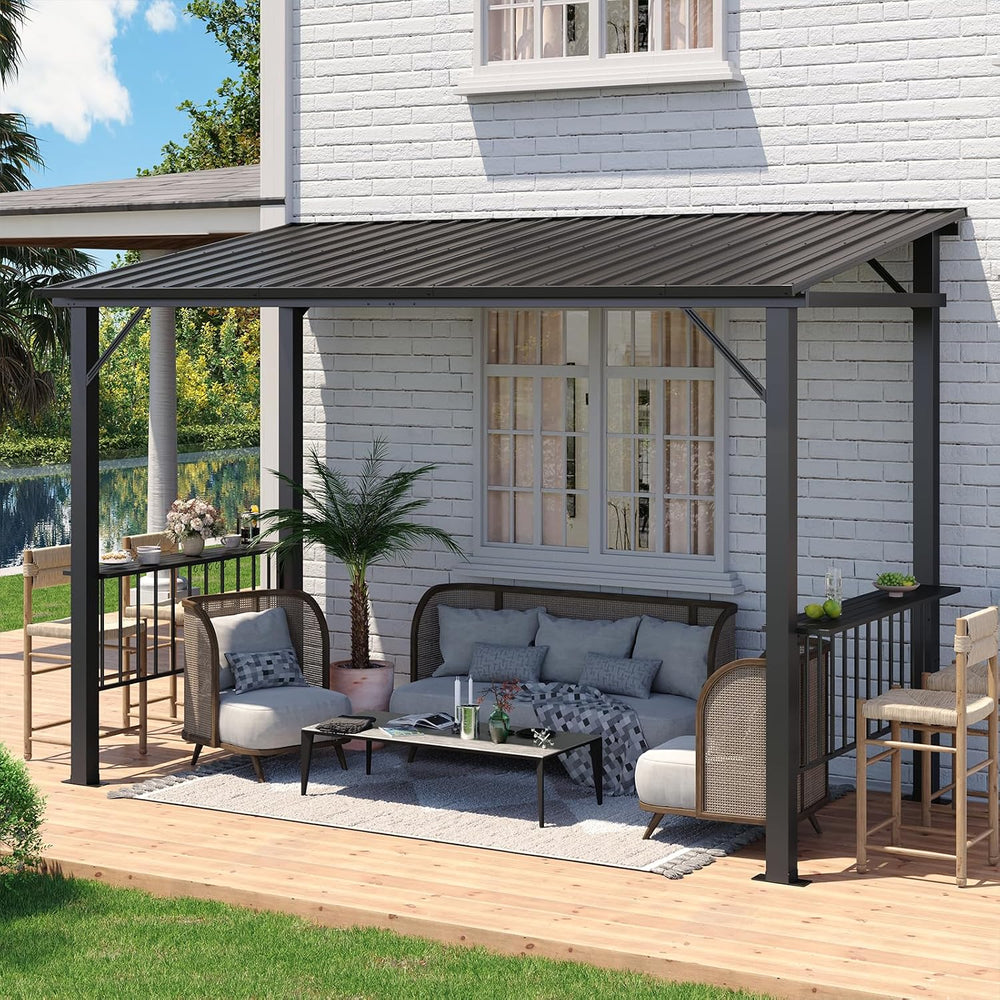 Aoxun 12x6FT Hardtop Gazebo, Grill Gazebo with Sloping Steel Roof, Black