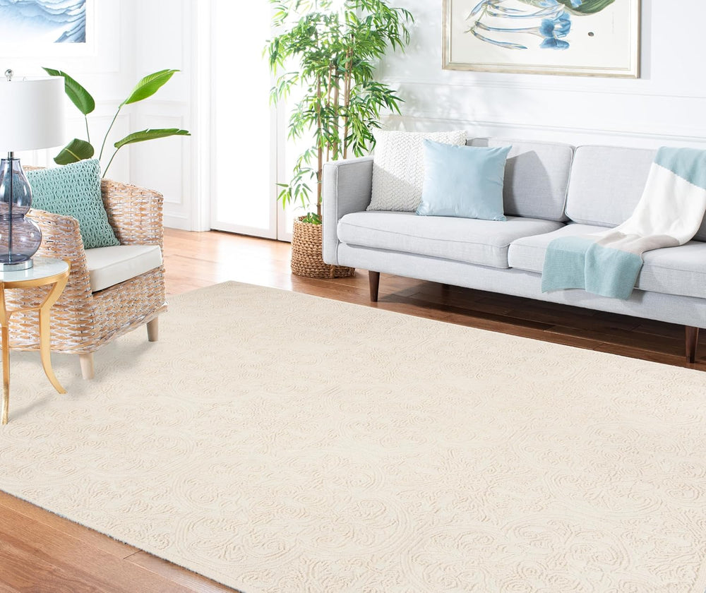 SAFAVIEH Trace Collection X-Large Area Rug - 11' x 15', Ivory, Handma...