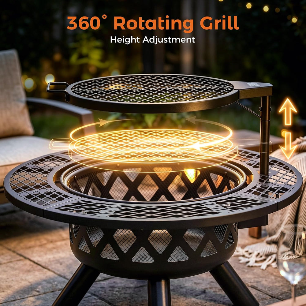 Outdoor Fire Pits for Outside Wood Burning Fire Pit with Cooking Grill
