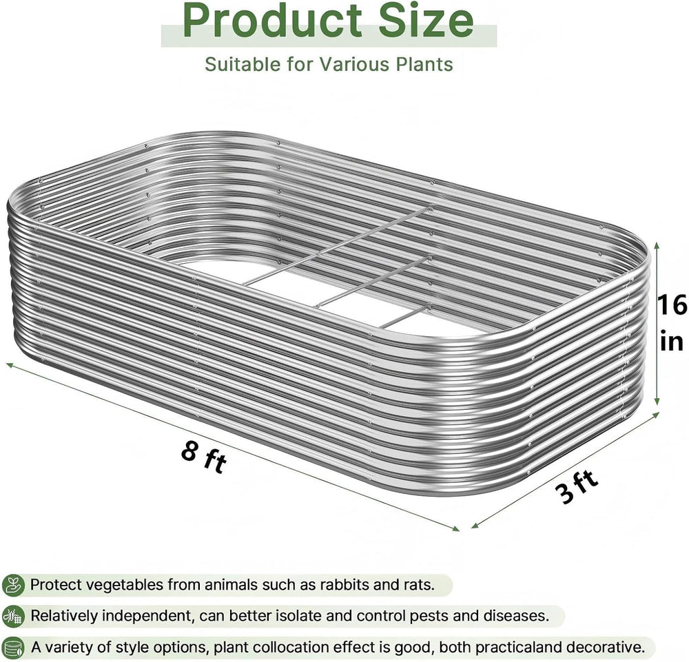 2 PCS Tall 8ft Galvanized Raised Garden Bed Outdoor, Metal Garden Bed for Veg...