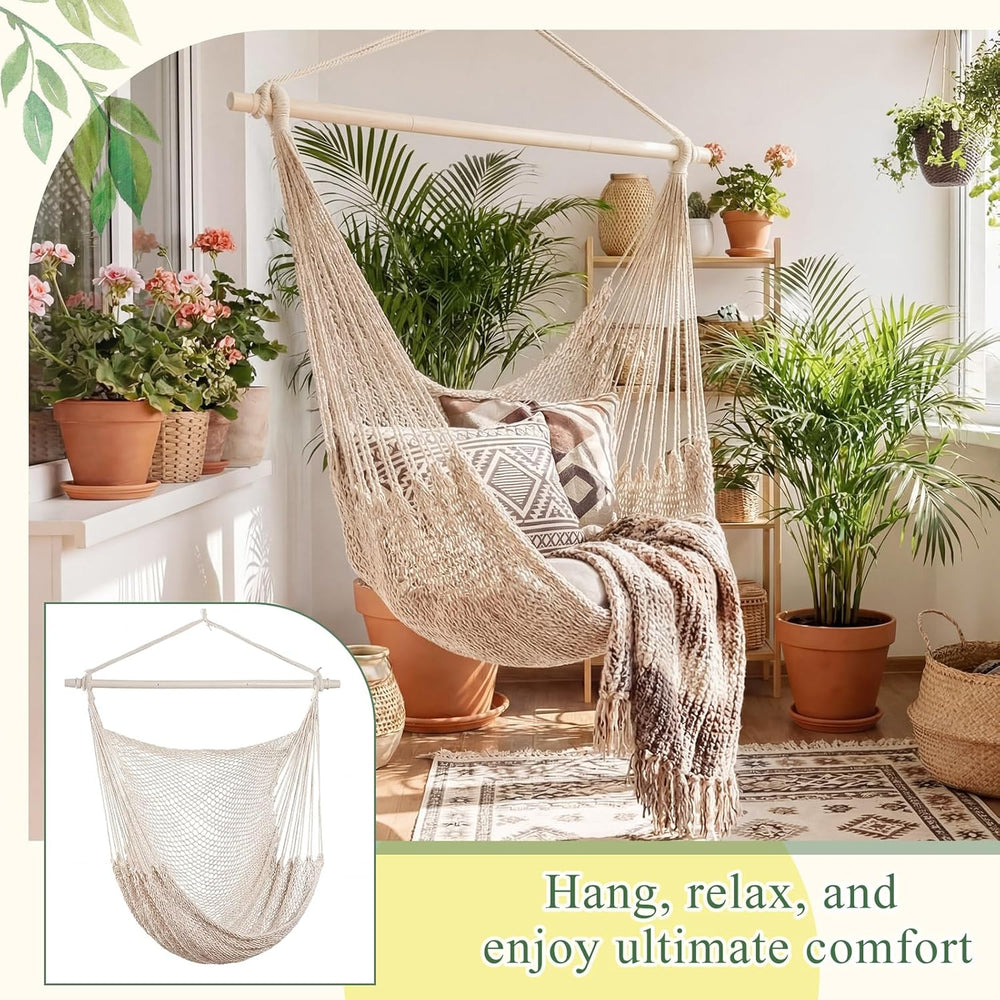 Barydat 2 Pcs Hanging Hammock Chair Boho Swing Chair, Beige