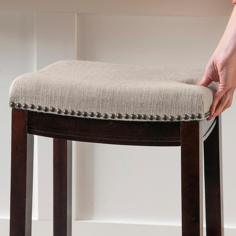 Linon Harper Beige & Dark Walnut 24" Counter Stool, Beige/Dark Walnu...