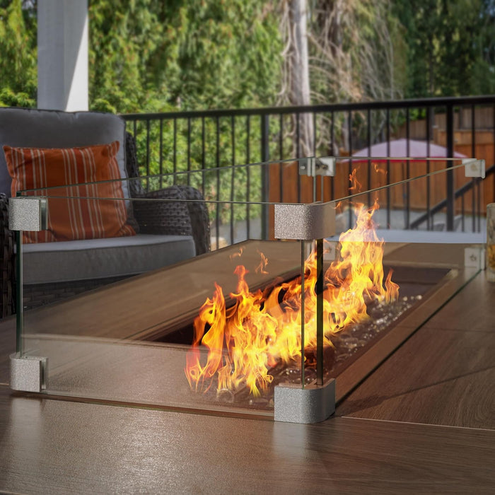 Nuu Garden Tempered Glass Wind Guard for Rectangular Fire Pit Table 29 x 10 x 6 Inch Durable Transparent Flame Shield with Aluminum Alloy Brackets