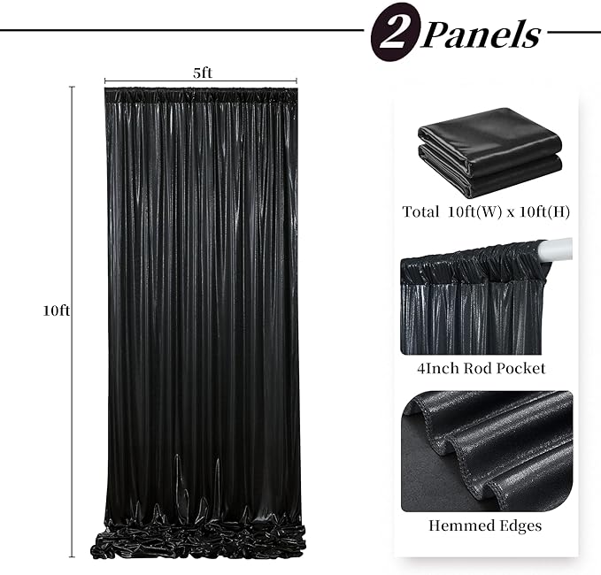 10ftx10ft Black Sequin Backdrop Curtain for Parties, Wrinkle Free Thick Glitt...