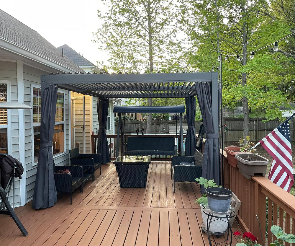Domi Outdoor Pergola 12' × 16', Aluminium Louvered Pergola with Adjus...