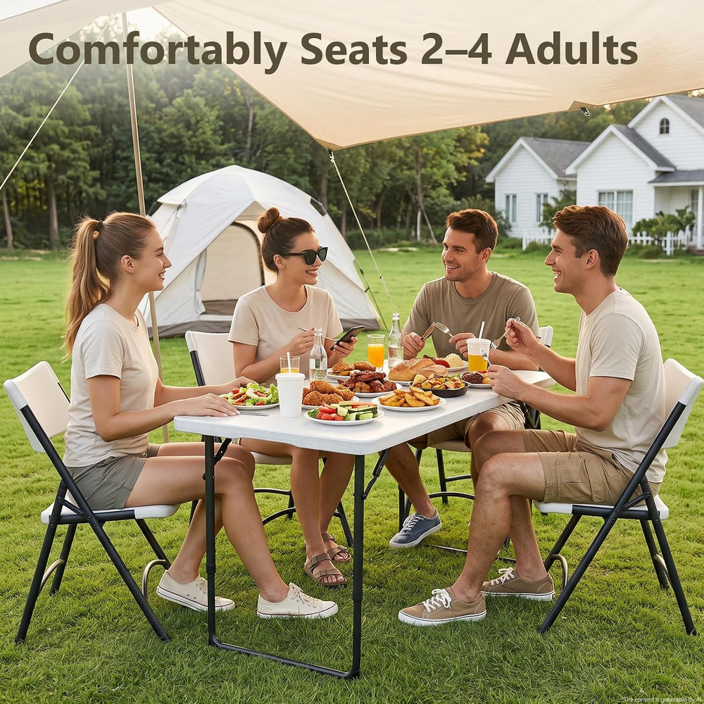 Folding Table, 4 FT Foldable Plastic Table with Adjustable Height, Heavy Duty...